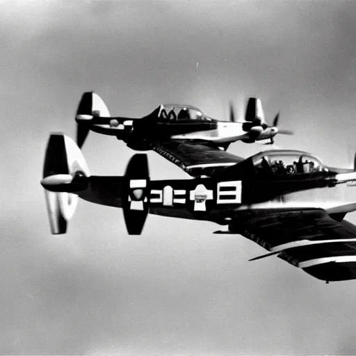 Prompt: black and white photograph of north american p - 5 1 mustangs in flight.