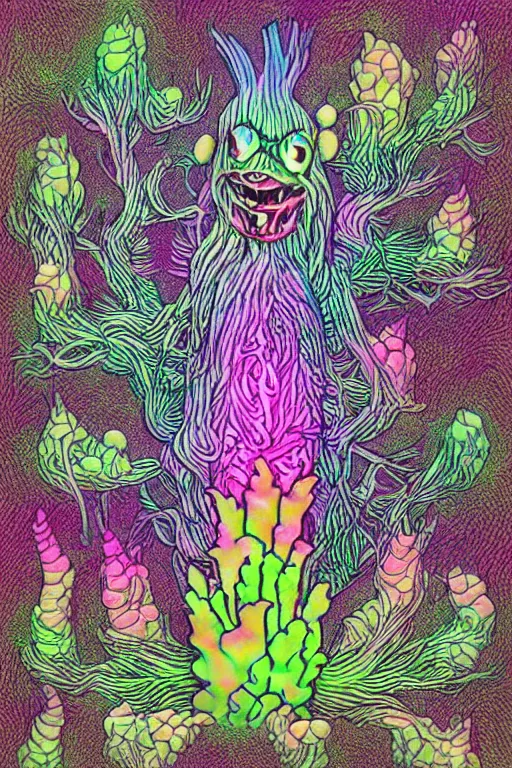 Image similar to creature sushi roots cactus elemental flush of force nature micro world fluo light deepdream