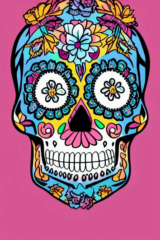 Image similar to illustration of a sugar skull day of the dead girl, art by meow wolf