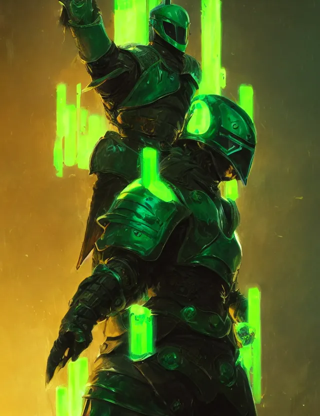 Image similar to masked knight in jade coloured cyberpunk armour alight with green flames, by frank fazetta and greg rutkowski, trending on artstation, digital art, 4 k resolution, detailed, high quality, hq artwork, character concept, character full body portrait