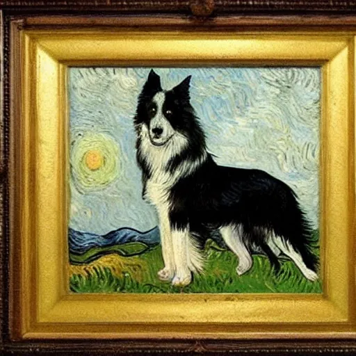 Image similar to Painting of a Border Collie by van Gogh