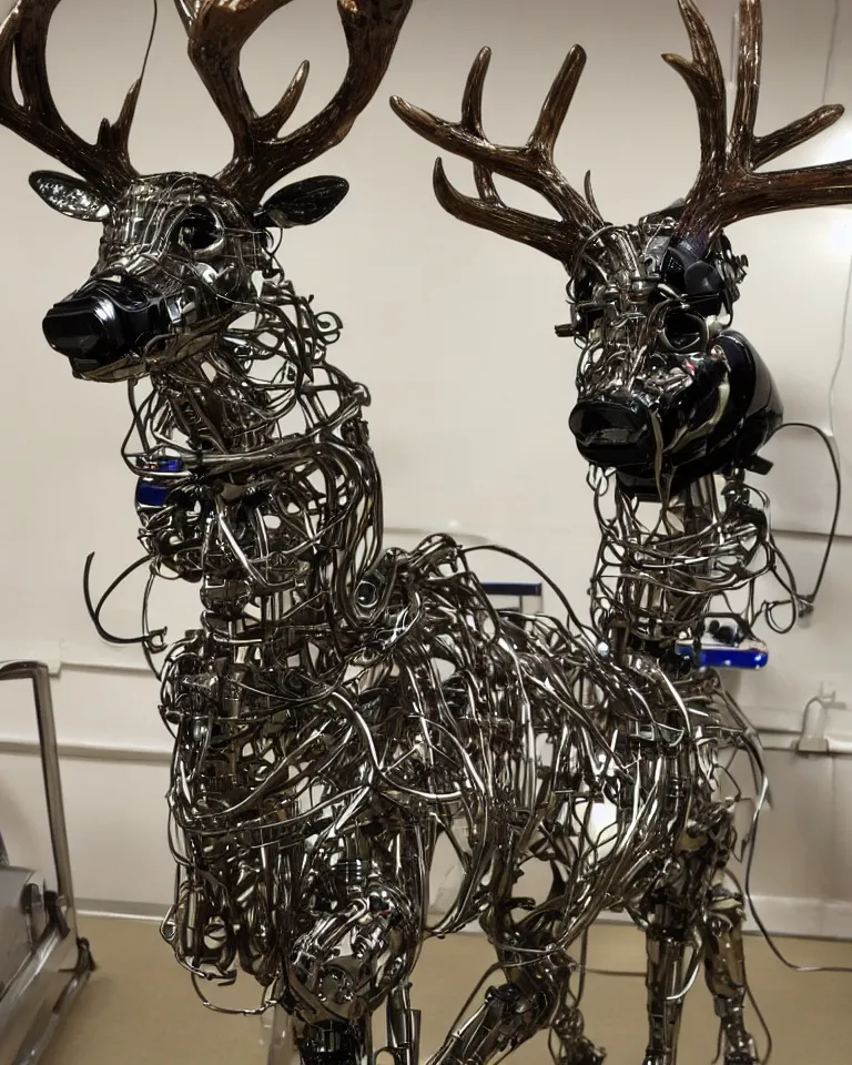 Prompt: an animatronics cybernetic deer