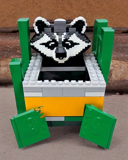 Prompt: lego raccoon dumpster set