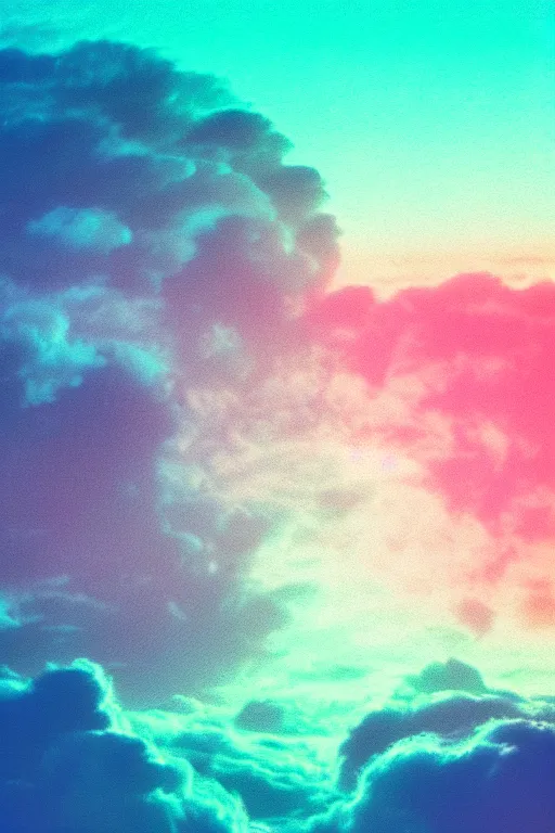 Image similar to high quality pastel coloured film photograph of a man wearing a black hoodie resting on cloud furniture clouds in a haze filled dreamstate world. three point light, rainbow. photographic production. art directed. pastel colours. volumetric clouds. pastel gradient overlay. waves glitch artefacts. 8 k. filmic.