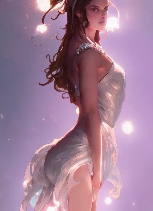 Prompt: a woman made from sparkling crystal, full body view, beautiful high quality realistic fantasy art, trending on artstation by artgerm and greg rutkowski and alphonse mucha