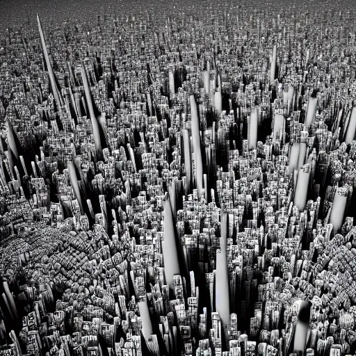 Image similar to an electron microscope image of a sprawling mega city, bokeh