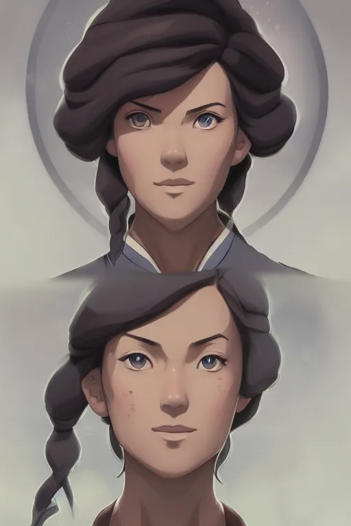 Image similar to centered detailed portrait of a korra, unrealistic character concept, beautiful comic korra, identical eyes, gazing eyes, beautiful eyes medium shot, elegant pose, fantasy, illustration, slender symmetrical face and body, artstation, cinematic lighting, hyperdetailed, cgsociety, 8k, high resolution, Charlie Bowater, Tom Bagshaw, single face, insanely detailed and intricate, octane render, golden ratio, dark fractal background, vfx, postprocessing, freckles, alluring.1.00, featured on behance, Trending on artstation, well-rendered. last airbender, water tribe