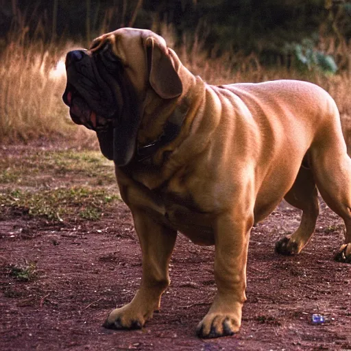 Prompt: film still of the 1 9 9 9 tv show'dog the bounter hunter '. a tv show about a mastiff dog that hunts criminals. sigma 8 5 mm f / 8