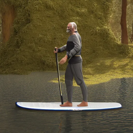 Image similar to ! dream star trek tng mr. worf paddleboarding in swamp by highway man painting, photorealistic, high resolution, vray, hdr, hyper detailed, insane details, intricate, elite, ornate, elegant, luxury, dramatic lighting, octane render, weta digital, micro details, 3 d sculpture