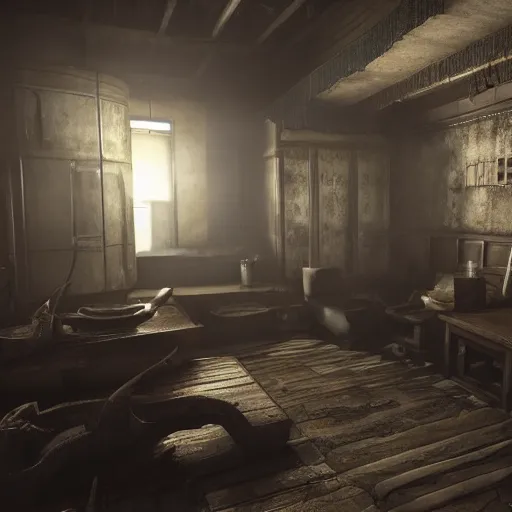 Image similar to fallout concept art whiterun interior render grim realistic lighting unreal engine 5