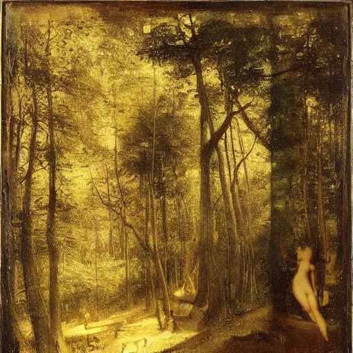 Image similar to a beautiful forest made of ivory and gold, daguerreotype by pontormo, by gustave moreau, by Bosch, art noveau, highly detailed, strong lights, liminal, eerie, Bright pastel colors