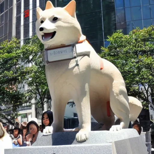 Image similar to the statue of hachiko in shibuya is doge the shiba - inu. kabosu.