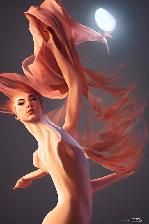 Image similar to dancer in the wind by artgerm, retrofuturism, reimagined by industrial light and magic