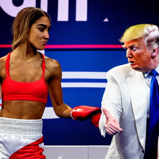 Prompt: donald trump boxing aoc. pay - per - view.