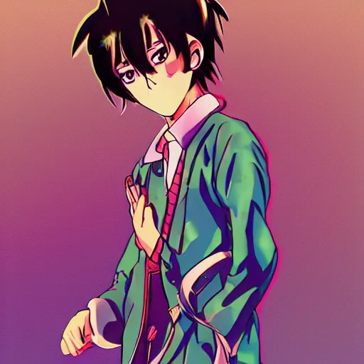 Image similar to retro anime art style, anime idol boy