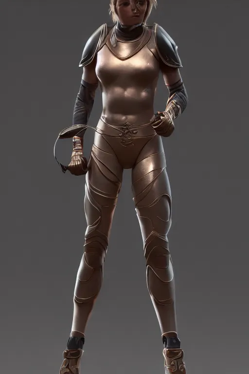 Image similar to a highly detailed sculpt of athletic girl in armor, concept design, cinematic light, featured on artstation, octane render, path tracing, sharp focus, 4 k