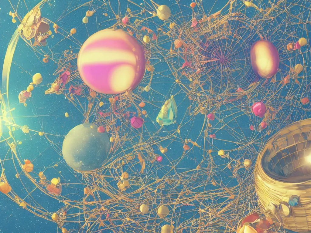 Image similar to 3 d render, sunlight study, the universe is a spheroid region 7 0 5 meters in diameter, art nouveau, by maria sibylla merian and ( ( ( ( ( lisa frank ) ) ) ) ), 8 k, sharp focus, octane render