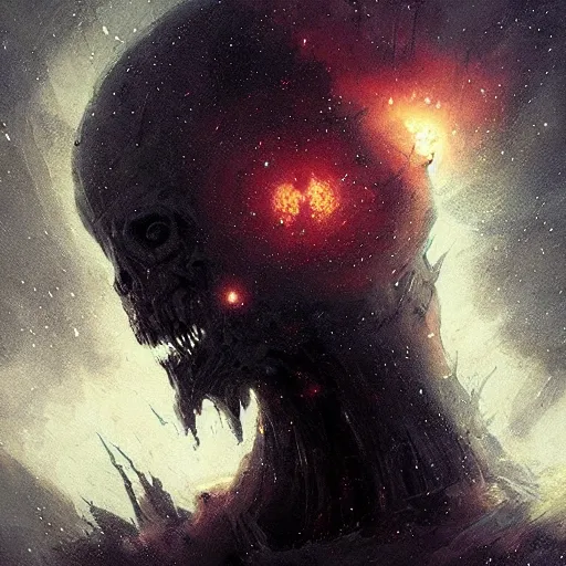 Image similar to a beautiful terrifying monster made out of space and stars. ethereal horror fantasy art by greg rutkowski