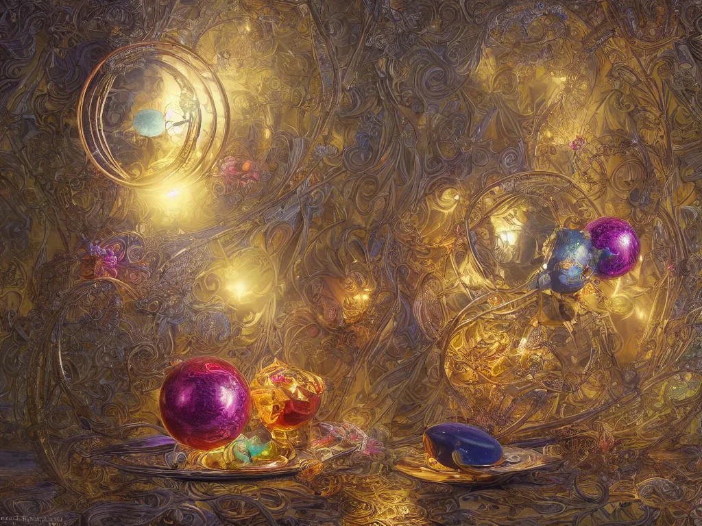 Image similar to 3d render, Sunlight Study, The orb of truth by Hans Zatzka and Jan Davidsz de Heem and ((((Lisa Frank)))), Art Nouveau, 8k, extreme detail, sharp focus, octane render