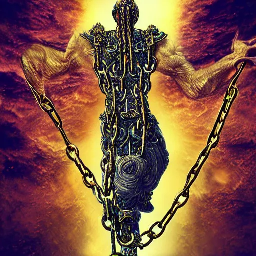 Image similar to relinquished god in chains, fantasy, beautiful digital art
