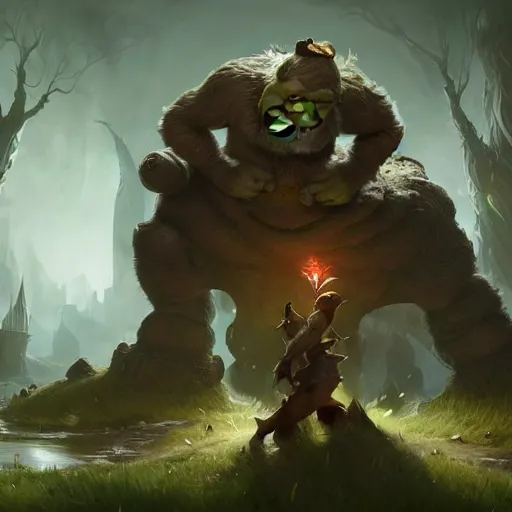 Image similar to Shrek, League of Legends amazing splashscreen artwork, splash art,natural light, elegant, intricate, fantasy, atmospheric lighting, by Greg rutkowski, league of legends splash art, hd wallpaper, ultra high details