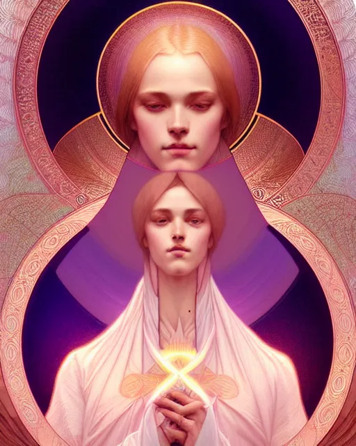 Image similar to symmetry portrait of saint germain, violet flame, intricate, elegant, highly detailed, digital painting, artstation, concept art, smooth, sharp focus, illustration, art by artgerm and greg rutkowski and fra angelico and alphons mucha