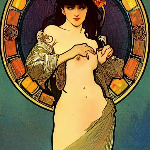 Prompt: tifa lockheart by alphonz mucha