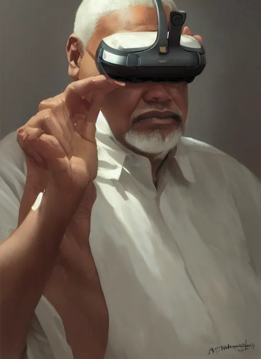 Image similar to Stephen McKinley Henderson as thufir hawat, human computer, VR headset, digital art from artstation by Ruan Jia and Mandy Jurgens and Artgerm and william-adolphe bouguereau