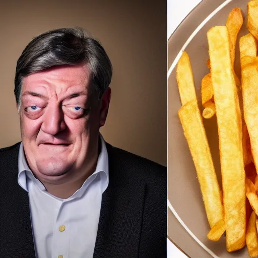 Image similar to photo of [ a single french fry chip ] shaped mixed into stephen fry hybrid intercross mix