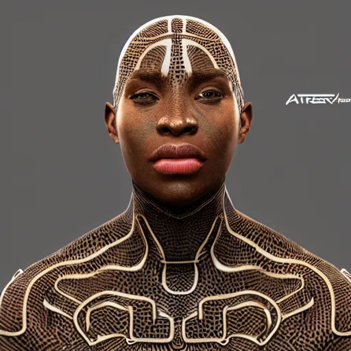 Image similar to : black human with maze pattern skin all over hyper detailed art station  dalle2 unity contest winners unrealengine trending on artstation,cinematic, hyper realism, high detail, octane render, 8k