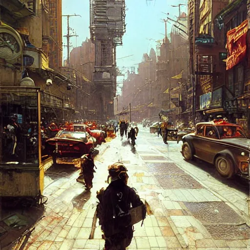 Prompt: Modcow street city, hyperrealism, no blur, 4k resolution, ultra detailed, style of John Berkey, Norman Rockwell, Hans Thoma, Ivan Shishkin, Tyler Edlin, Thomas Kinkad