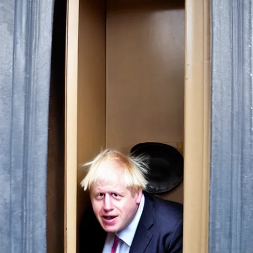 Image similar to boris johnson hiding in a cupboard