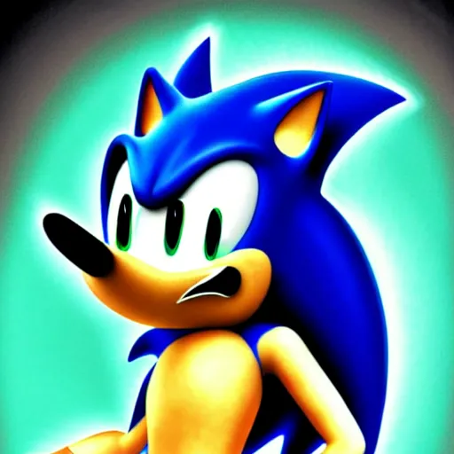 Image similar to a terrifying digital painting of sonic the hedgehog in the style of salvador dali, surrealist, spheres