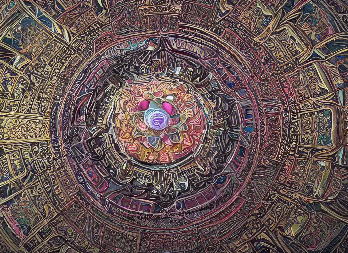 Image similar to hyperrealism, detailed textures, photorealistic 3 d render, a briliantly coloured beautiful tibetan mandala, ultra realistic, ultra high pixel detail, cinematic, intricate, cinematic light, concept art, illustration, art station, unreal engine 8 k