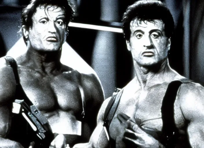 Image similar to sylvester stallone in a still from the movie Total Recall (1990)