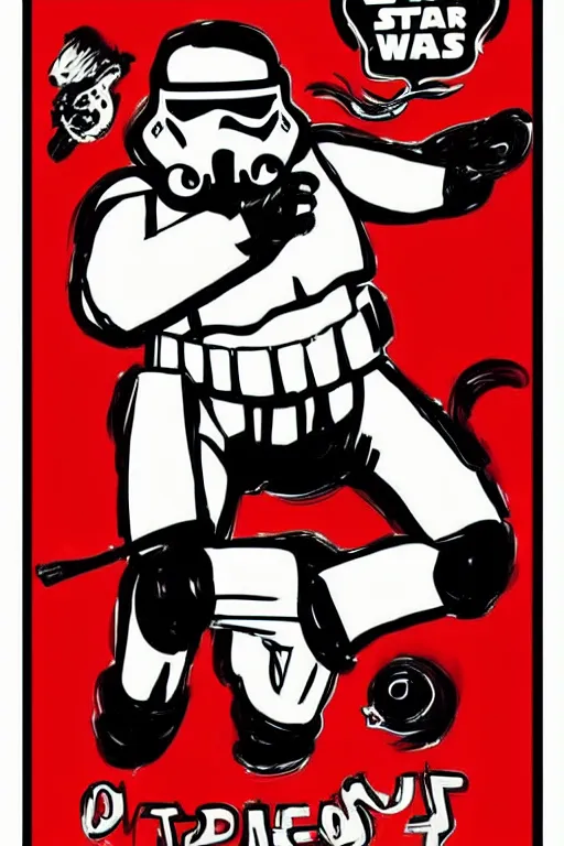 Image similar to “stormtrooper dancing, poster, José Guadalupe Posada style”