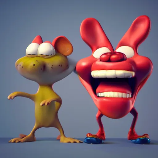 Prompt: ren and stimpy, 3 d character design, rendered in octane render, unreale engine