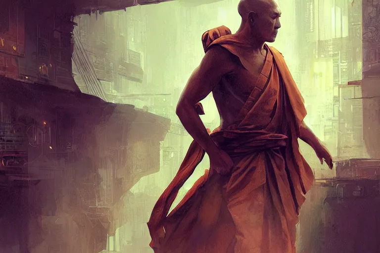 Image similar to Ultra realistic illustration, buddhist monk, cyberpunk, sci-fi, fantasy, intricate, elegant, highly detailed, digital painting, artstation, concept art, smooth, sharp focus, illustration art in the style of artgerm, by greg rutkowski, by albrecht durer,