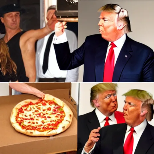 Image similar to donald trump robing pizza from someone else