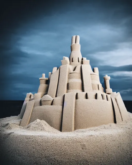 Prompt: a detailed sandcastle in the shape of a large fork, beautiful composition, cinematic lighting, vibrant epic