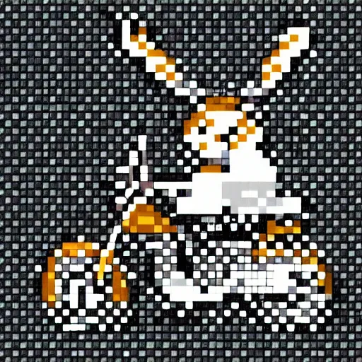 Image similar to bunny on a motorcycle, pixel art, cute