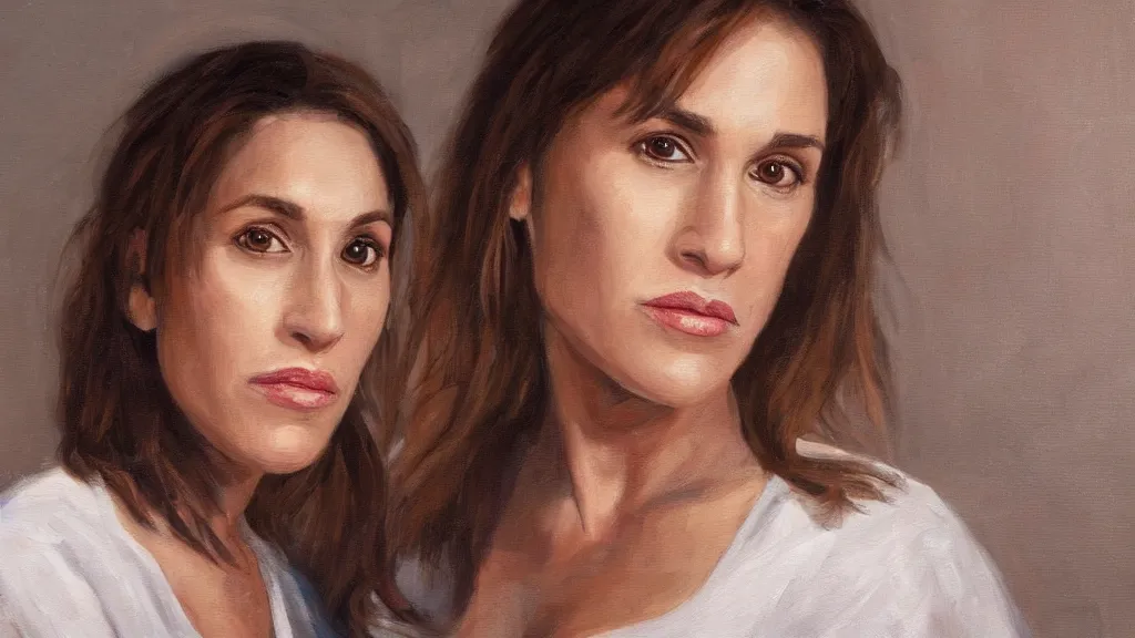 Image similar to A portrait painting of amy jo johnson; the most beautiul painting in the world; trending on artstation; oil on canvas; correct face; correct eyes; anatomically correct; extraordinary masterpiece!!!!!!; 8k