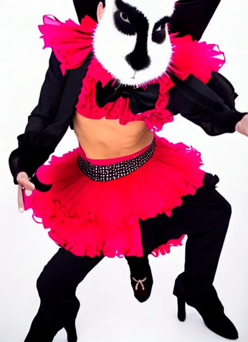 Image similar to Bad Bunny dressed as a flamenco dancer