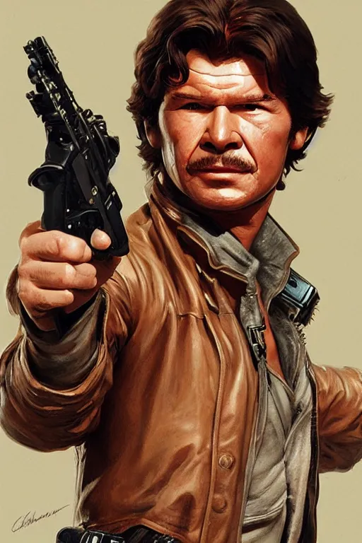 Image similar to charles bronson as han solo, action figurine toy, vaporwave, highly detailed, digital painting, artstation, concept art, smooth, sharp focus, illustration, art by artgerm and greg rutkowski and alphonse mucha