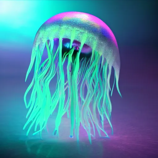 Image similar to cute alien jellyfish creature character concept iridescent luminescent photo realistic detailed 3d render 4k