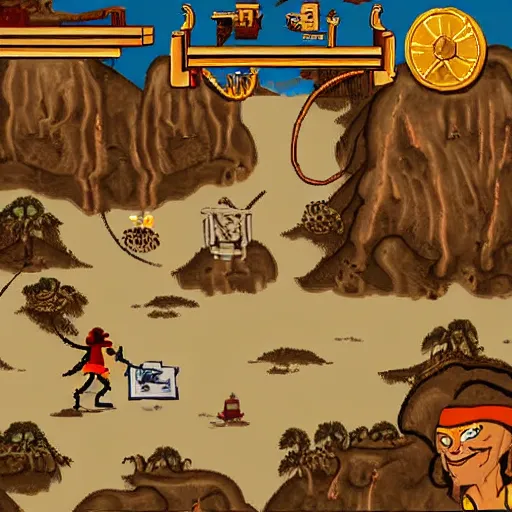 Image similar to monkey island game, guybrush swordfighting with jack sparrow