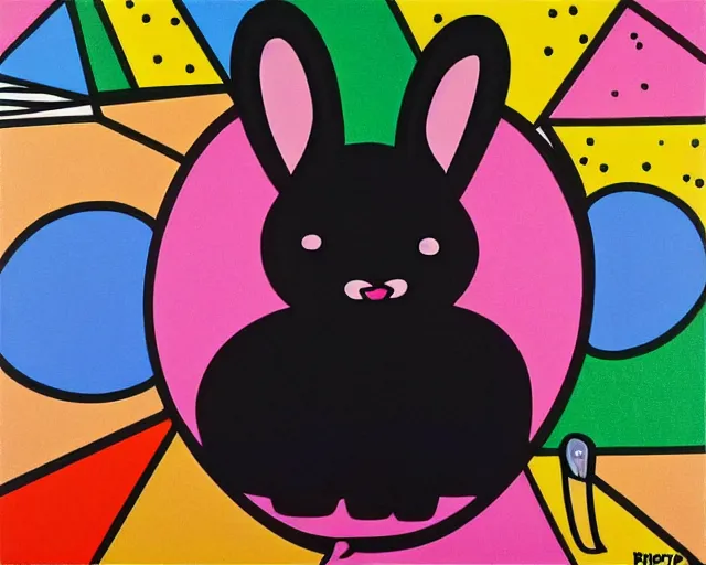 Image similar to a super cute black bunny, fine art by romero britto