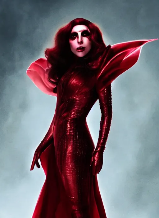 Image similar to screen of lady gaga as the scarlet witch in wandavision, High resolution. Highly detailed. Dramatic. 8k.4k.