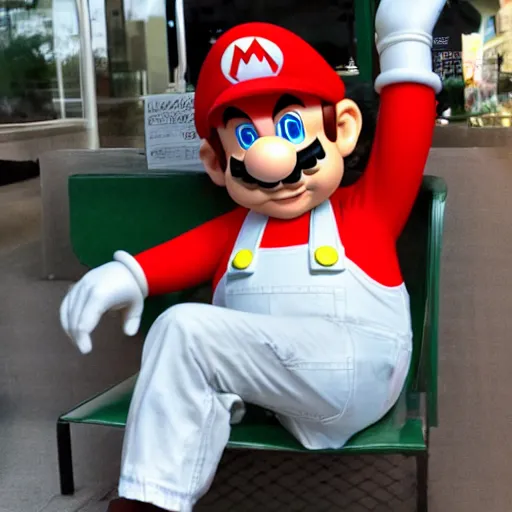 Image similar to mario sitting at star bucks.