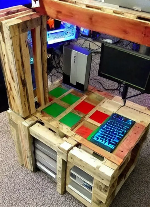 Image similar to a gaming computer made out of wood pallet